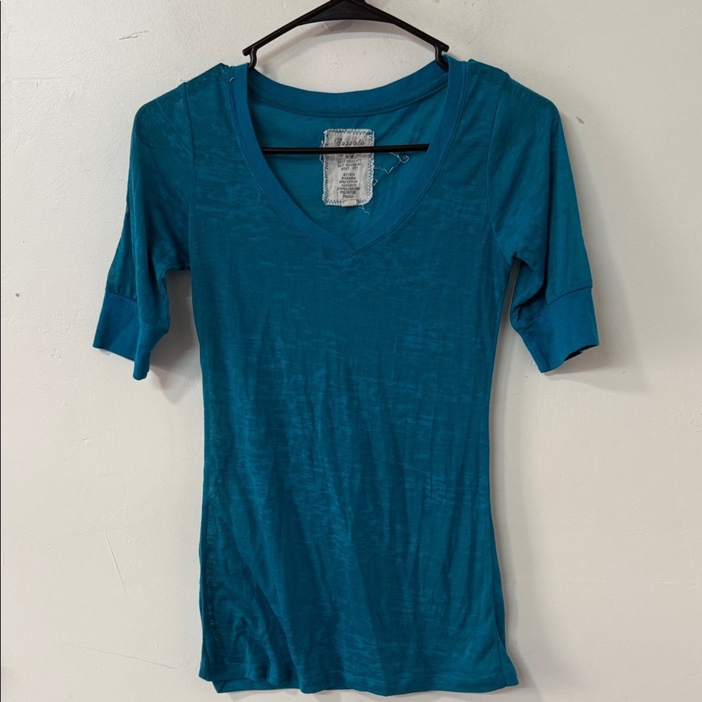 Bozzolo Teal V-Neck Short Sleeve Top Y2K